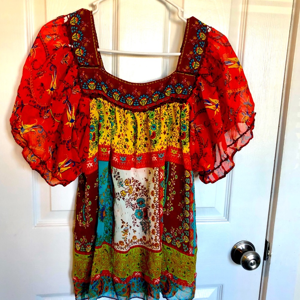 Babydoll peasant style colorful blouse